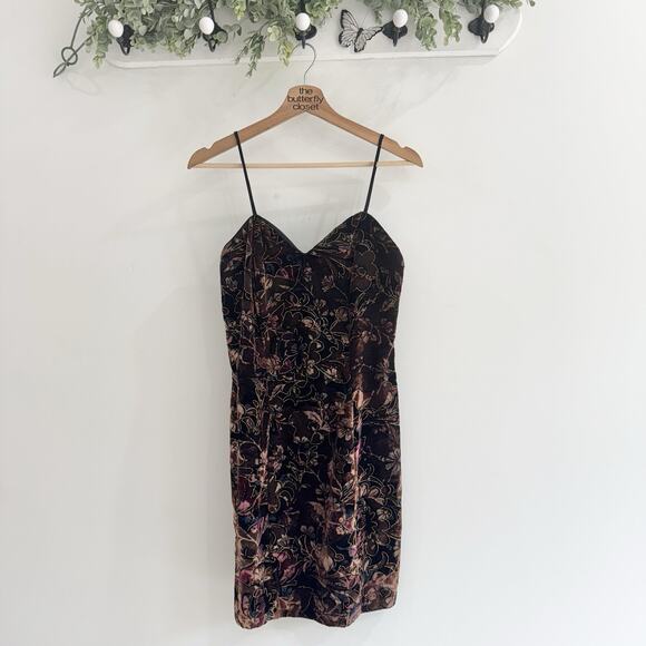 Vintage Y2K goth Velvet Whimsical Goth Dark Floral Mini Dress X7074 - Picture 2 of 4